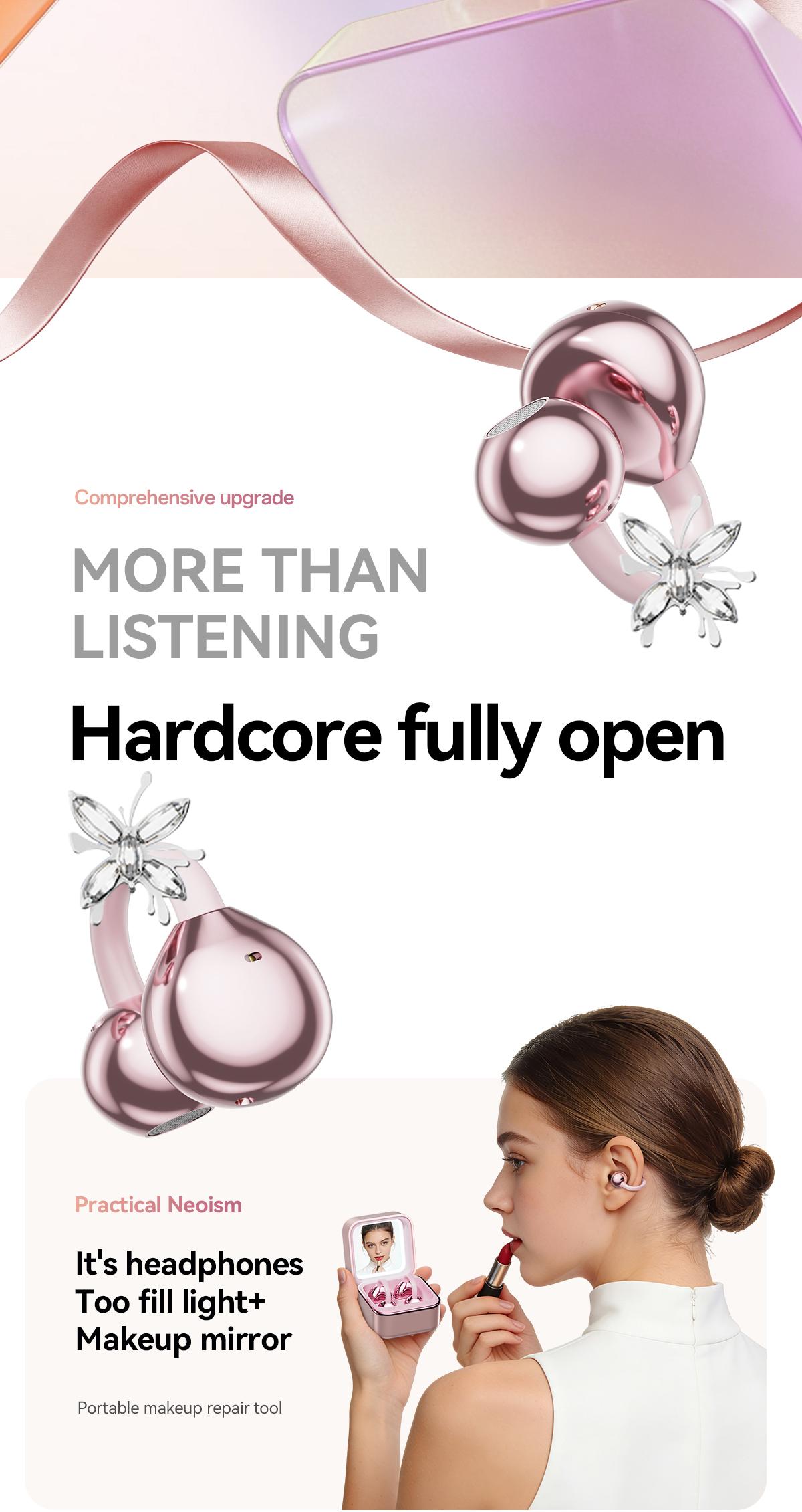 Chengruida M161 ,Butterfly earrings ,Portable Beauty Tool Clip-On Headphones, Fashion Earring Style Open Ear Wireless Earbuds with Panoramic Surround Sound