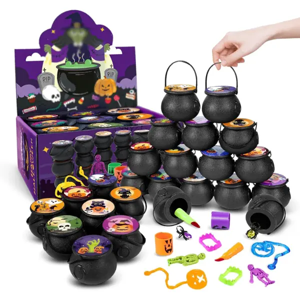 144Pcs Halloween Party Favors for Kids, 18 Prefilled Mini Plastic Witch Cauldron Halloween Goodie Bag Pinata Fillers Halloween Treats Non Candy Bulk Classroom Prizes Trick or Treat Toys Party Gifts