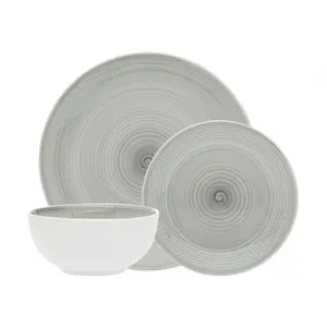 212 MAIN 12-Piece Grey Finish Ceramics Dinnerware Service Set - Kitchen Tableware, Cutlery, Plates and Bowls (Ideal Holiday Gift)