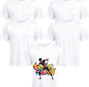 Joyclub 5 Pack Sublimation Blanks Bulk Wholesale White Polyester T Shirts for Heat Transfer Unisex Crew Neck Short Sleeve DIY