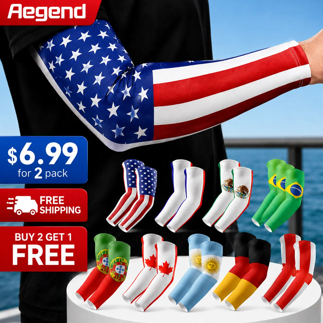 Aegend 2Pcs Flag Cooling UV outdoor Arm Sleeves for Men Women sport Themed Tattoo Cover UPF 50+ Sun Protection for Summer Football Sleeves Sports Arm Sleeves #Summervibes,#summerwins,father'sdaygifts,campingessentials,camp tiktokshopbacktoschool