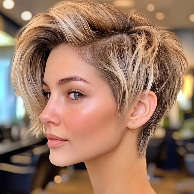 Short Pixie Cut Human Hair Wig for Women, 6 Inch Straight Remy Hair with Bangs, 180% Density with Rose Mesh Cap for a Natural Look, Wigs, Human Hair Wigs