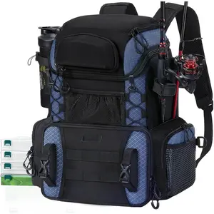 Fishing Tackle Backpack with Rod Holders & 4 Tackle Boxes, 42L Outdoor Fishing Bag with Waterproof Rain Cover