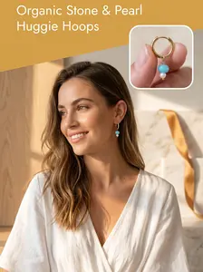 Boho Style Freshwater Pearl Stainless Steel Hoop Earrings, Summer Trendy Candy Natural Stone Drop Earrings for Women, Jewelry Gifts