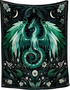 Dragon Blanket Gift for Woman Man Girls Boys Greens Dragon Gift for Dragon Lovers Soft Flannel Blanket for Living Room Sofa Couch Decor