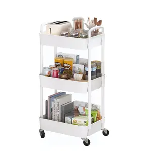 3 Tier Rolling Storage Cart Slim Space Saving Utility Organizer with Wheels Lightweight Easy Assembly for Kitchen Bathroom Office and Craft Room