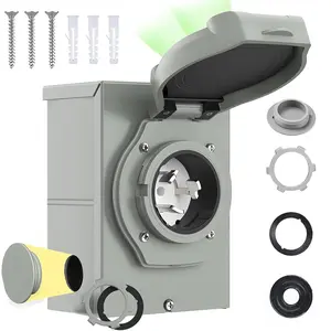 50 Amp Generator Inlet Box with Green LED Power Indicator Pre-Drilled 4 Holes NEMA SS2-50P, 125/250V, 6250/12500W ETL Listed Rain and Snow Protection