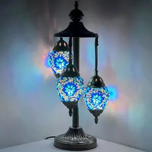 Midnight Blue Cosmos Egg-Shaped Mosaic Floor Lamp with 3 Globes