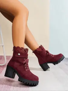 Women's Fall Winter Ankle Boots, Round Toe Lace-Up Buckle British Style Fashion Shoes, Casual All-Season Wear, Winter Warm Boots