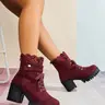 Women's Fall Winter Ankle Boots, Round Toe Lace-Up Buckle British Style Fashion Shoes, Casual All-Season Wear
