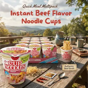 Instant Beef Flavor Noodle Cups, Microwave Ready Ramen Style Soup, Quick Meal Multipack