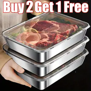 Buy 2 Get 1 Free! 3 Stainless Steel Food Storage Containers – Free Lids & Durable Baking Trays, Reusable & Easy to Clean |   Great for Picnics, Meal Prep, Fridge Storage (Kitchen Essential)