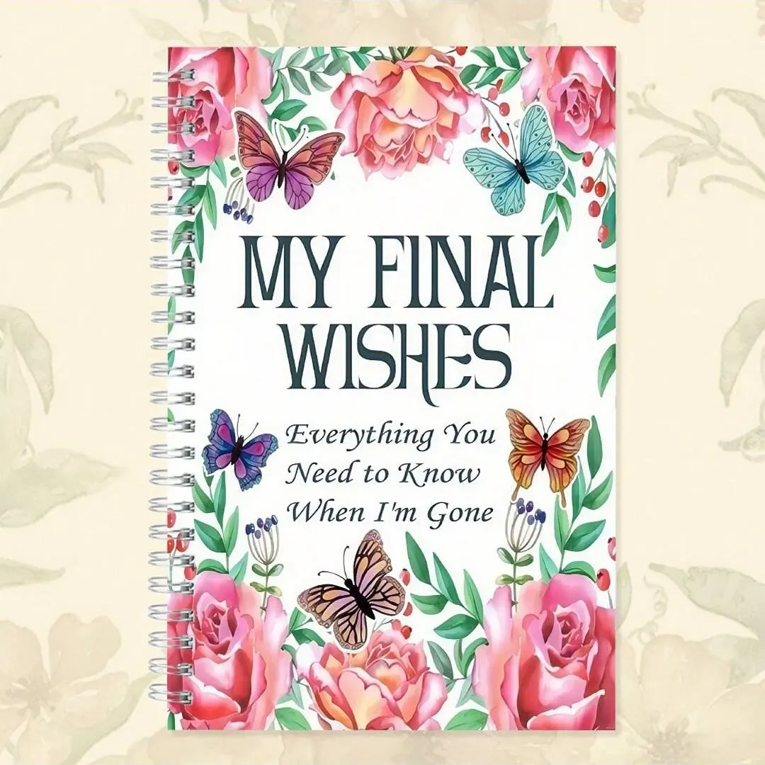 1pc Lifetime Planning Guide Notebook, Spiral Bound Planner, My Last Wish Adult Planner, Fill Blank Journal, Self Improvement Journal, Floral Butterfly Design Cover, Inspirational Quotes, 5.5x8.3 Inches
