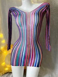 Women's Colorblock Stripe Print Fishnet Swimsuit Cover Up Dress, Casual Sleeveless Cover Up Dress, Swim Cover Ups for Beach Holiday Vacation, Ladies Swimwear for All Seasons, Swimwear Coverups