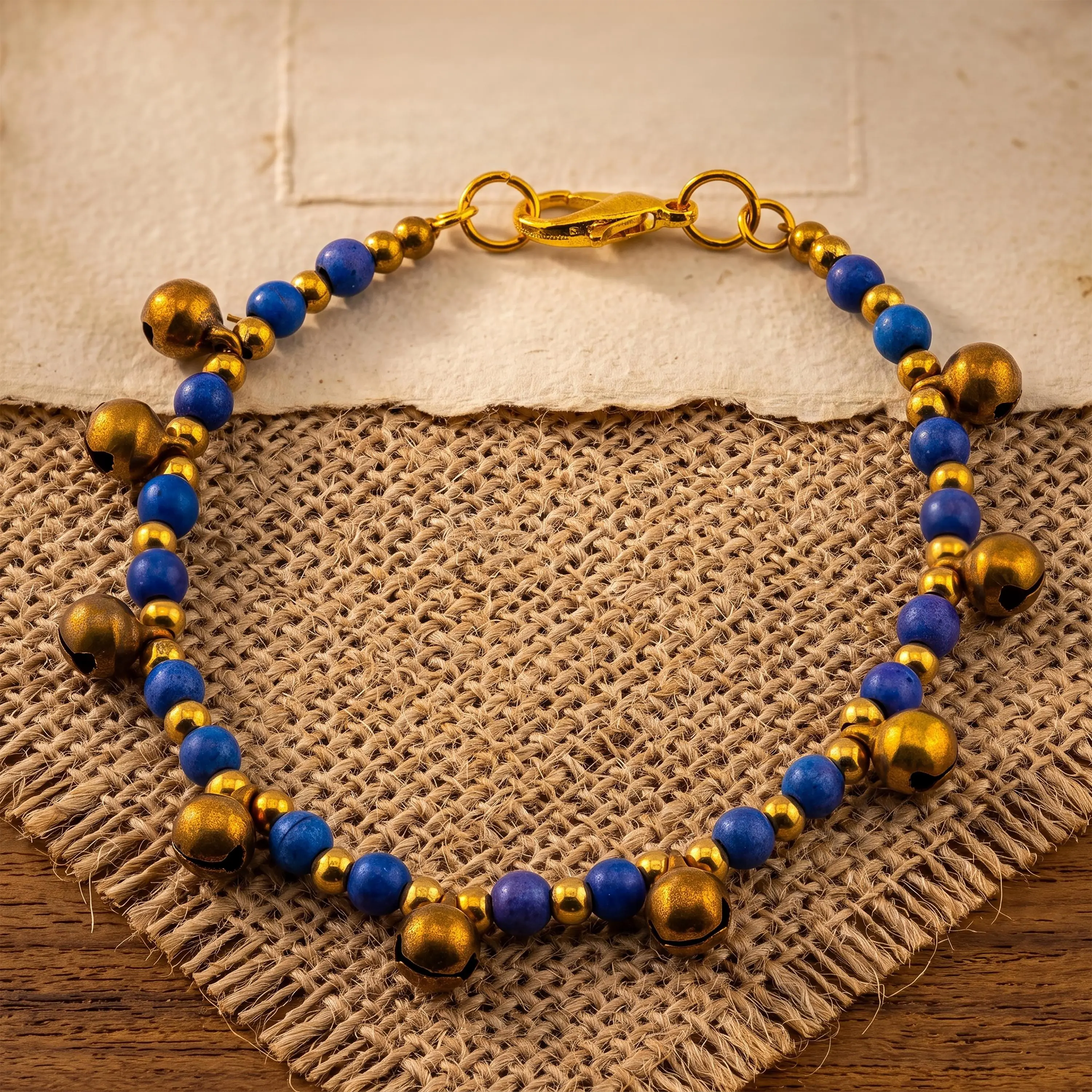 Purple Natural Stone Bracelet for Women, Brass Bell Charm Bracelet, Monk Blessed | Artisan Awakening