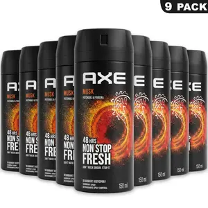 AXE Musk Deodorant Body Spray 9 Pack (5.08oz/150ml) Cinnamon & Amber - 48-Hour Non-Stop Fresh