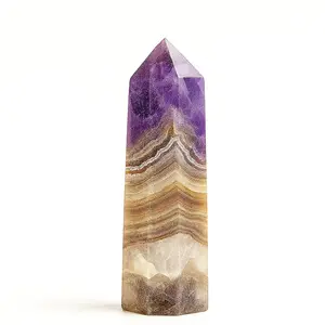 Natural Chevron Amethyst Calcite Crystal Tower – Hand-Carved Polished Point for Spiritual Healing, Intuition & Energy Balancing – Ideal for Meditation, Home Décor & Gifts