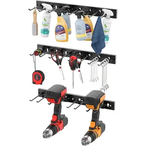 3 Modular Pegboard Strip Storage, Metal Peg Slat Wall Mount for Garage, Basement, Garden, Laundry Room Organization. Flexible Tool Organizer for Rake, Shovels, Crafting. Gifts for Men, Black.