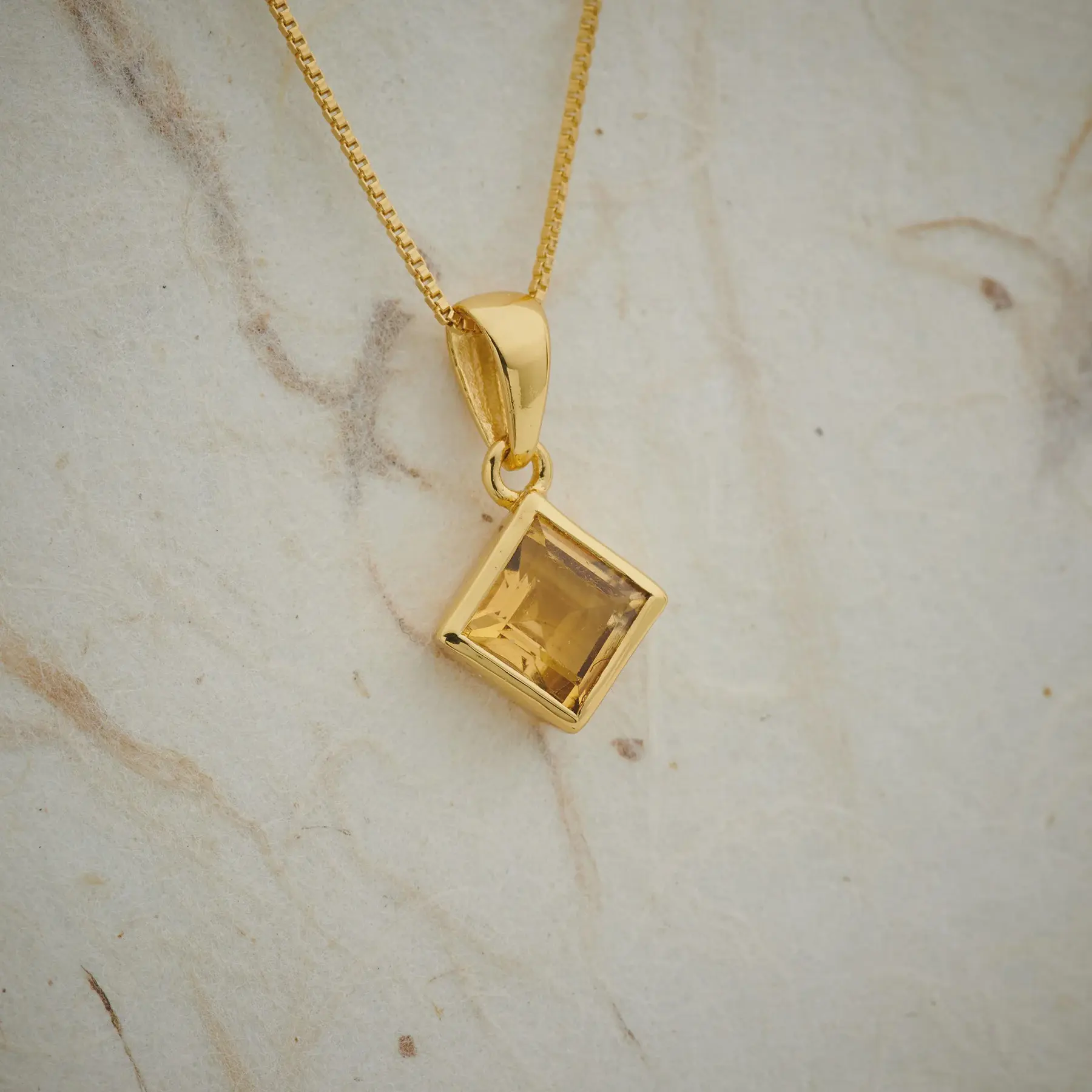 Natural Crystal Jewelry Citrine Square Faceted Gemstone Everyday Gold Crystal Pendant