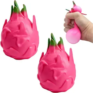 Plman 2PCS Dragon Fruit Squishy, Squishy Dragon Fruit for Anxiety & Focus, Stretchy Fruit Stress Balls Stress Relief Fidget for Adults & ADHD (Washable TPR)