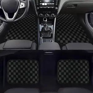Brand New 4PCS UNIVERSAL CHECKERED BLACK Racing Fabric Car Floor Mats Interior Carpets