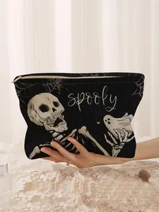 Skull Pattern Makeup Bag, Makeup Organizer Pouch, 2025 New Style Casual Fashion Multi-functional Storage Bag for Daily Use, Travel Makeup Bag for Women & Girls As Halloween Gift