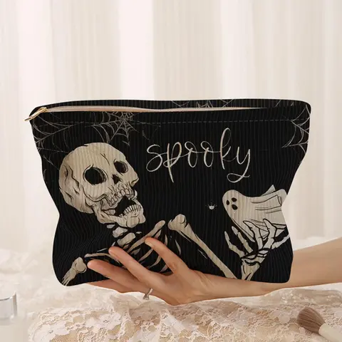 Skull Pattern Makeup Bag, Makeup Organizer Pouch, Cosmetic Bag, Cosmetics Bag, 2025 New Style Casual Fashion Multi-functional Storage Bag for Daily Use, Travel Makeup Bag for Women & Girls As Halloween Gift