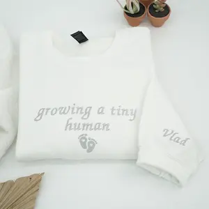 Embroidered “Growing a Tiny Human” Maternity Sweatshirt, Cute Pregnancy Announcement Crewneck, Cozy Mom-to-Be Pullover, Soft Baby Shower Gift for Expecting Mom