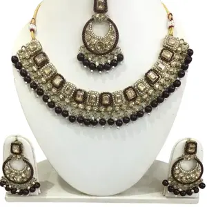Indian Wedding Jewelry Set - Kundan Necklace Earrings & Tikka Handcrafted by Skilled Artisans in India Elegant Adults' Jewelry with Intricate Designs and Meticulous Attention to Detail