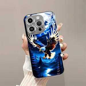 Majestic Eagle Pattern Luxury Electroplated hd Glass Phone Cases for iPhone 17 16 Pro Max 15 14 13 12 11, Fully Wrapped Edges Drop Resistant New Style Protective Cases
