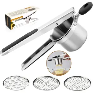 Potato Ricer Heavy Duty Stainless Steel 3 Interchangeable Discs Potato Masher Spaetzle Maker with Silicone Handle, Ricer Kitchen Tool Perfect Ricer for Mashed Potatoes for Kitchen