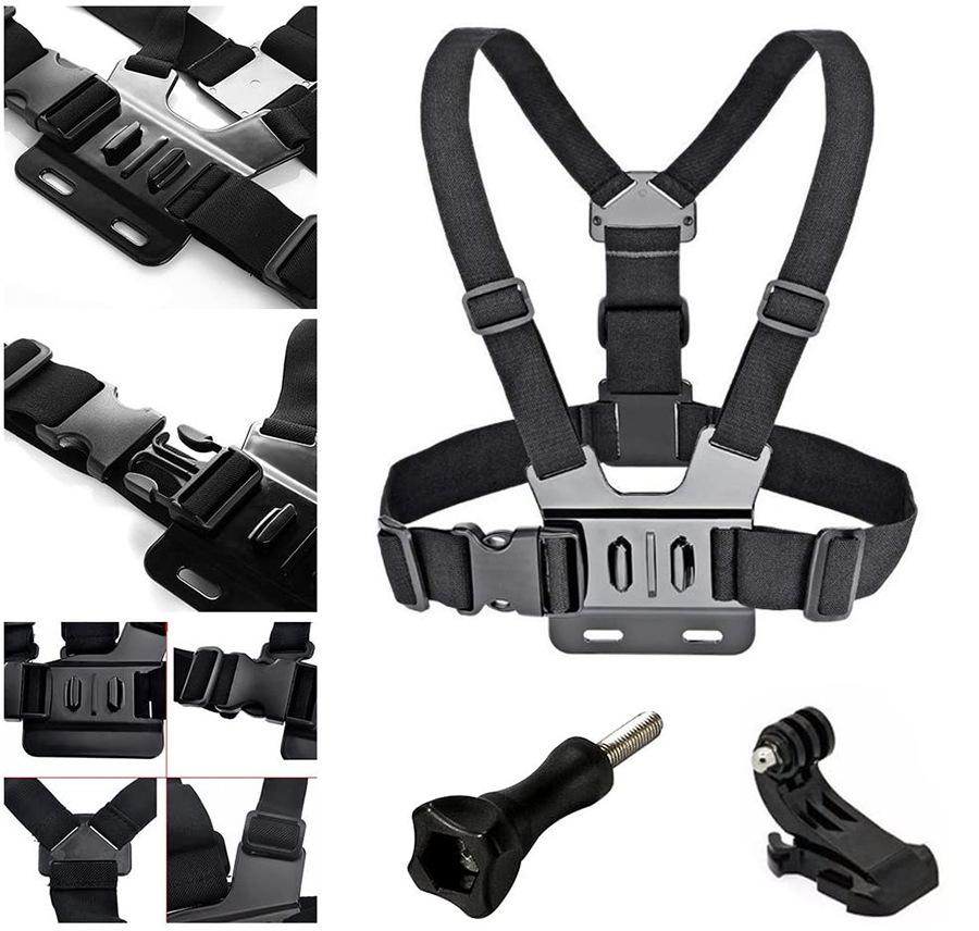 6-in-1 chest-mounted phone holder kit, suitable for sports and action cameras; adjustable strap; compatible with phones and Osmo action cameras; includes camera accessories and device mounts; hands-free first-person shooting; ideal for vlogging, cycling,