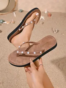 Pearl Sandals Anti-Slip Beach Slippers Summer Outdoor Women's Shoes, Comfortable Flat Sole, Stylish and Durable, Perfect for Casual Wear