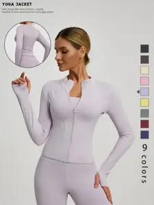Women's Solid Color High-End Long-Sleeved Quick-Drying Sports Jacket, Yoga Jacket Top, a must-have crewneck jacket for yoga girls, suitable for daily wear, running, cycling, and gym workouts, can be worn all year round.