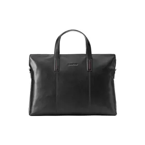 Samsonite Leather Briefcase with Logo Embossing and Multiple Zippered Pockets for Men