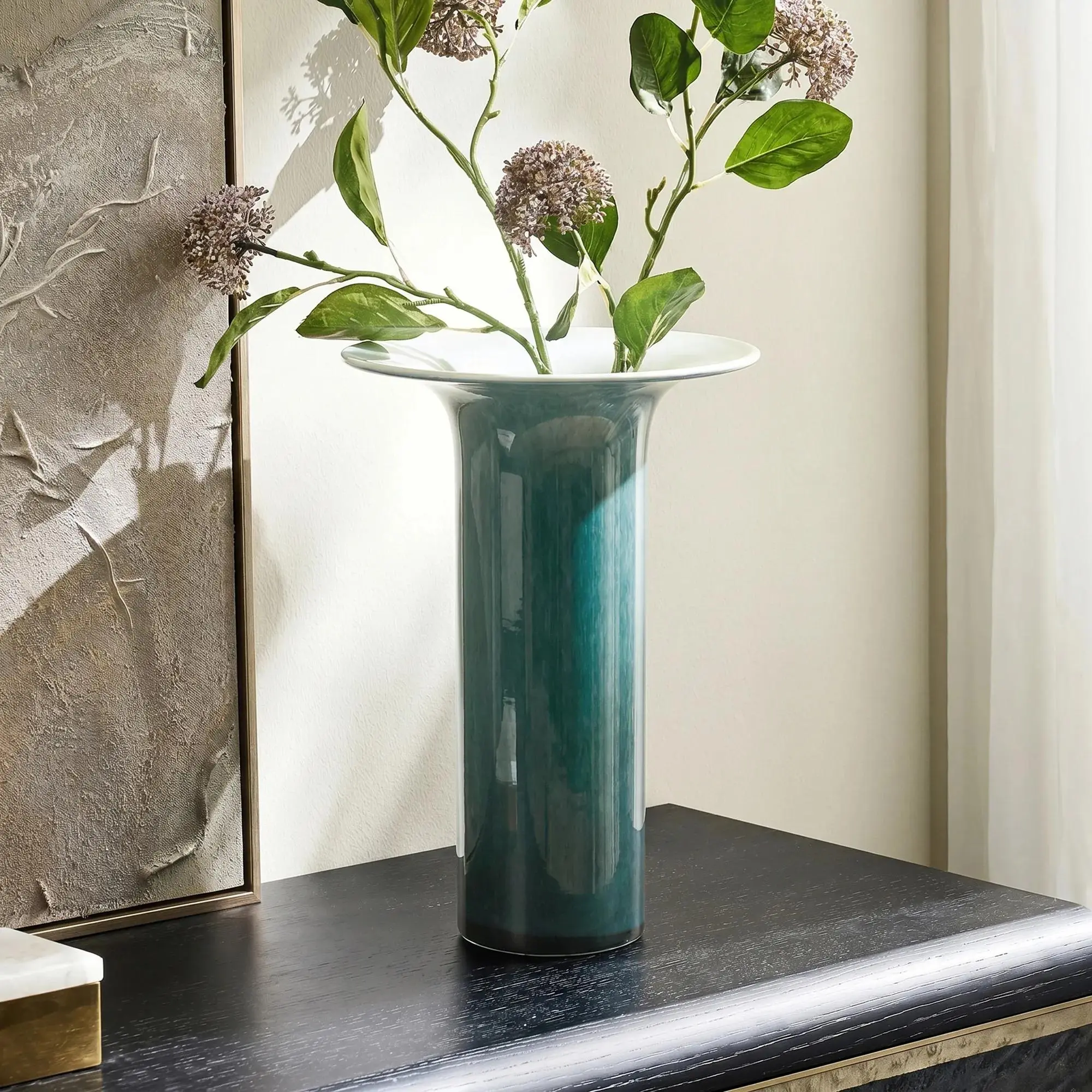 Z Gallerie Loft Glass Vase - Deep Teal, Luminous Decorative Standing Centerpiece for Home Display