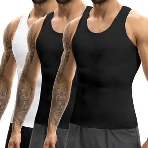 3 Pack Menswear Body Shaper Shirt Tummy Control Stretchy Shapewear Compression Breathable Sports Athletic Workout Tank Top Activewear Smooth Undershirt Gym Vest Sporty Cami Top Stylish