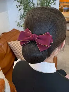 Professional Hair Net with Bow, Dual-Layer Fabric & High-Elastic Mesh, Anti-Frizz, Non-Slip, Ideal for Nurses, Bankers, Hotel Staff, Office Use
