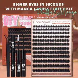 Geeneiya Queen Lash Clusters Kit  | Full Manga Cluster Lashes Anime Soft Eyelash Clusters Kit with Bond & Seal And Tweezer Lashes Makeup Cosmetic
