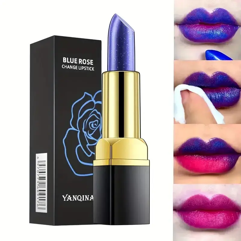 Women's Blue Rose Temperature-Changing Lipstick (3.2g) - Moisturizer, Glossy Lips, Bright Shine, Waterproof, Moisture Lock Lip Care, Makeup Base for Beauty Cosmetic Transformation, Wipe Twice, Shine Enhancing, Makeup Transformation, Temperature Change, Al