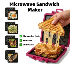 Microwave Sandwich Maker - Crispy Grilled Cheese Press with Removable Non-Stick Plates & Cool-Touch Shell - 3-Minute Quick Toastie for Dorm, Office, Travel & Home