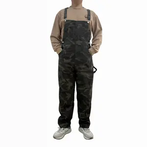 Bindefon Men's Camo Adjustable Denim Overalls Fashion Bibs Coveralls with Pockets Camouflage Outdoor Wear Jumpsuit with Zipper for Fall Winter