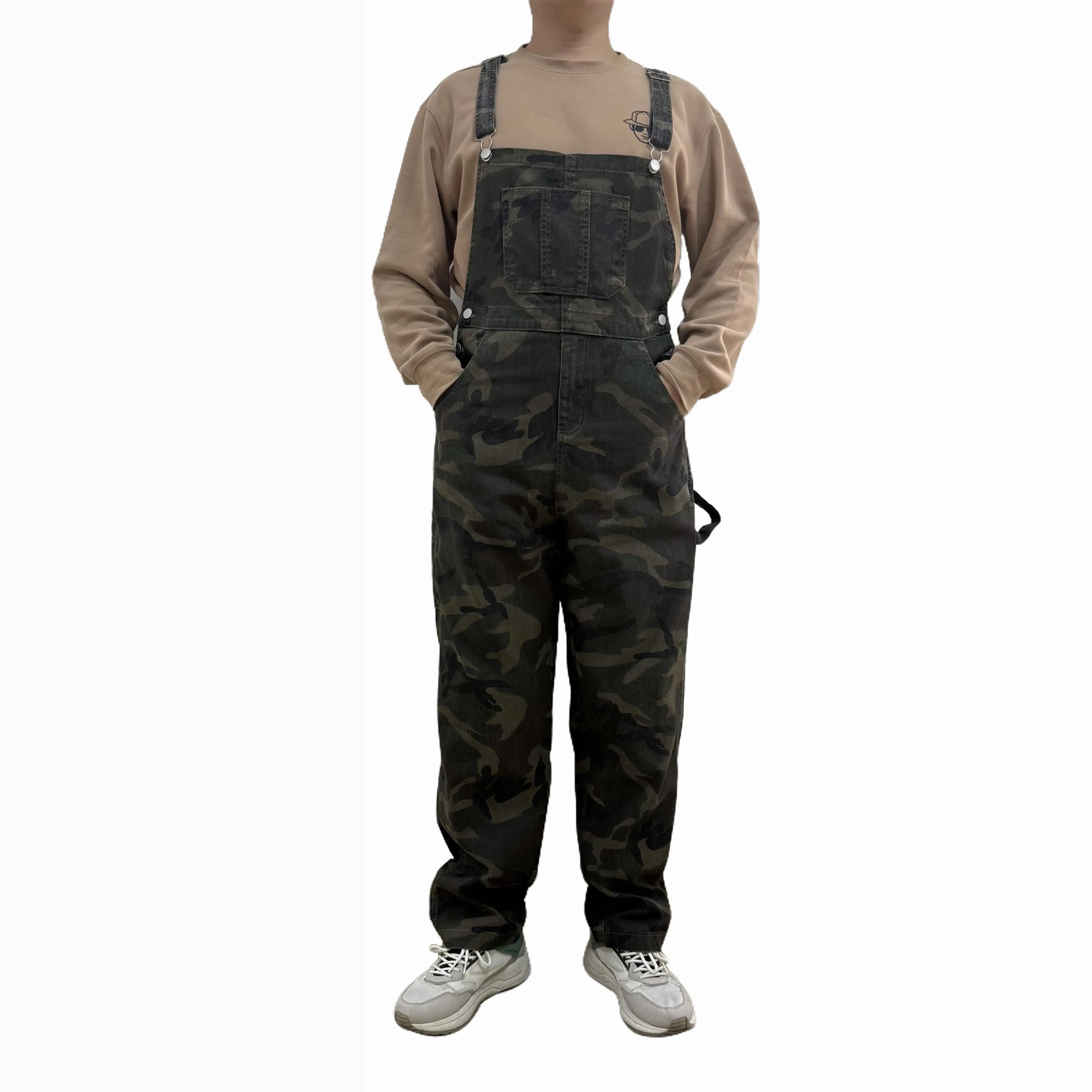 Bindefon Men's Camo Adjustable Denim Overalls Fashion Bibs Coveralls with Pockets Camouflage Outdoor Wear Jumpsuit with Zipper for Fall Winter