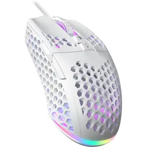 White Wired Gaming Mouse with Honeycomb Shell,12800 DPI,7 Programmable Buttons,Lightweight Gaming Mice Ergonomic Computer Wired Mouse Gaming for Win/PC/Mac/Laptop Gamer
