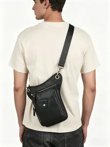 Elegant Vintage Leather 4-Way Sling Bag, Multi-Functional Drop Leg/Waist/Thigh/Hip Bag for Men, Travel Essentials & Father's Day Gift