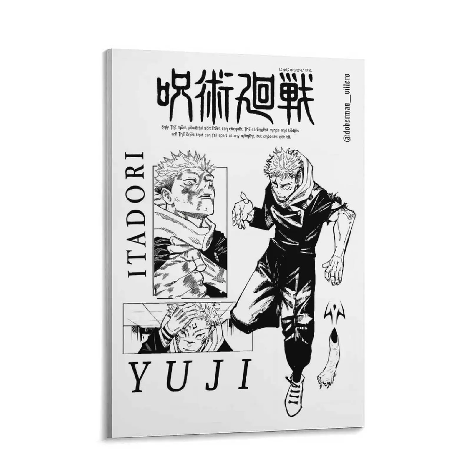 Yuji Inspired   Wall Art, Black and White  Poster Print, Japanese  Room Decor  Bedroom, Dorm, Gaming Room, Minimalist Comic Style  Artwork   Fans canvas