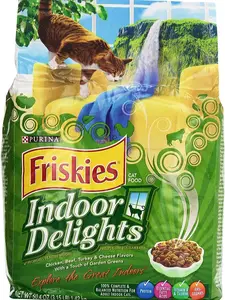 Friskies Dry Cat Food, Indoor Delights, Flavors of Chicken, Salmon, Cheese and Garden Greens, 3.15 Lb Bag