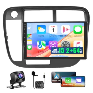 9 in Touchscreen 2+64GB Android 15 Car Radio for Honda Civic 1996-2001, Wireless CarPlay & Android Auto, Handsfree GPS Navigation with WiFi Bluetooth FM/RDS EQ, Backup Camera for Civic Stereo fathersdaygift