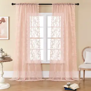 4 Piece Warp Knitted Mesh Sheer Curtains with Lace Trim, 52x95 Inch Rod Pocket Drapes, Elegant Bedroom Window Decor (L46 822)