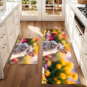 2Pcs The melancholic Easter bunny Floor mat set including farmhouse kitchen Rug dining room flooring laundry room decorative carpet mat